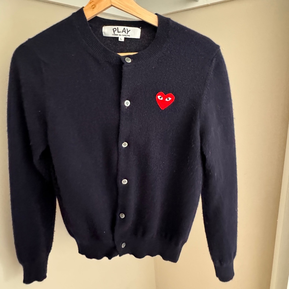 COMME DES GARÇONS PLAY Navy Heart Patch Cardigan (USED)